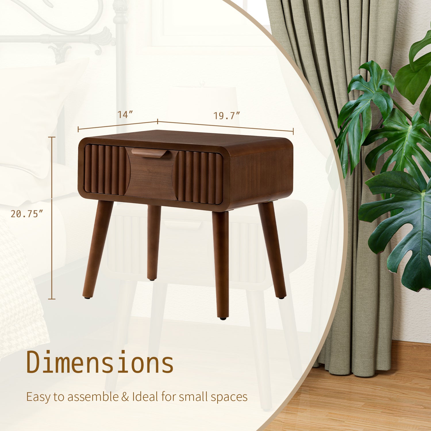 Cosiest Mid-Century Storage cabinet, for storage, Wood Accent End Table with One Storage Drawer for Living Room, Brown