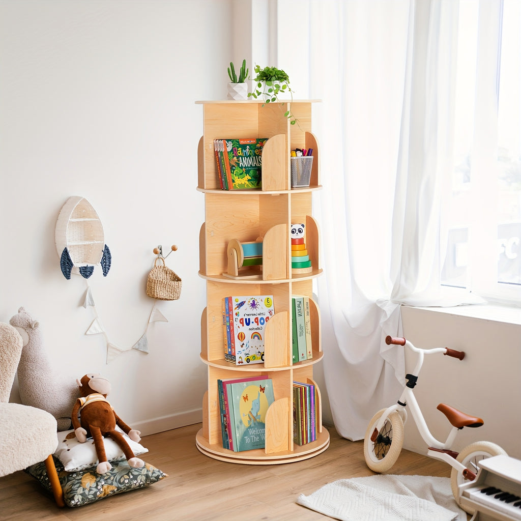 Kids Rotating Bookshelf Tower,  Corner Bookshelf for  Space, 360 Display Floor Standing Bookshelf Storage Rack, Large Chassis Spinning Bookshelf for Kids Room, Nursery