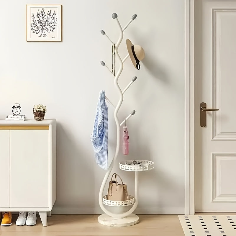 One Piece of Stylish Standalone Metal Clothing Rack with a Shelf - a Versatile Vertical Garment Organizer, Designed for Easy Mobility in for home Organization - Perfect for Coats, Hats, Scarves, And Additional Items