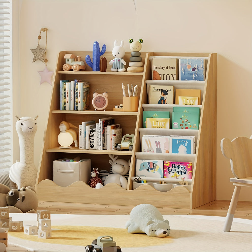 Multi Functional Children's Bookshelf And Toy Storage Cabinet -6-story Trapezoidal Frame, Easy to Assemble, Suitable for Bedrooms, Living Rooms, Game Rooms, Offices, Schools, Storage Racks, Children's Bookcases, Newspaper Racks, Minimalist Design,