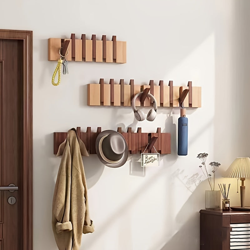 1pc 10\u002F12 hook Creative Piano Key Wall Rack, Wall Mounted Coat Hook, Folding Hanging Storage Rack, Solid Wood Clothes Hanger, Hat Rack, For Bedroom, Entryway, Foyer, Mudroom, Wall Decor Aesthetic Room Decor