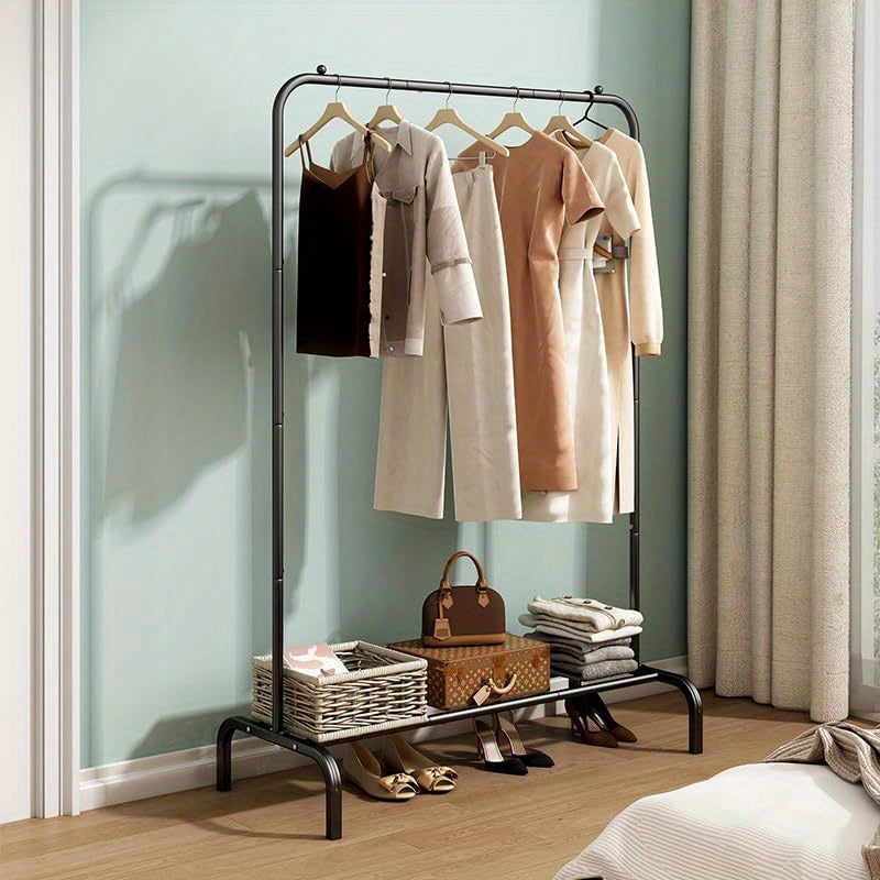 Heavy-Duty Portable Clothes Rack with Bottom Metal Shelf – Large Capacity for Coats, Shirts & More, Sturdy & Durable Design, Easy to Assemble – Perfect Clothes Organizer for Home & Storage