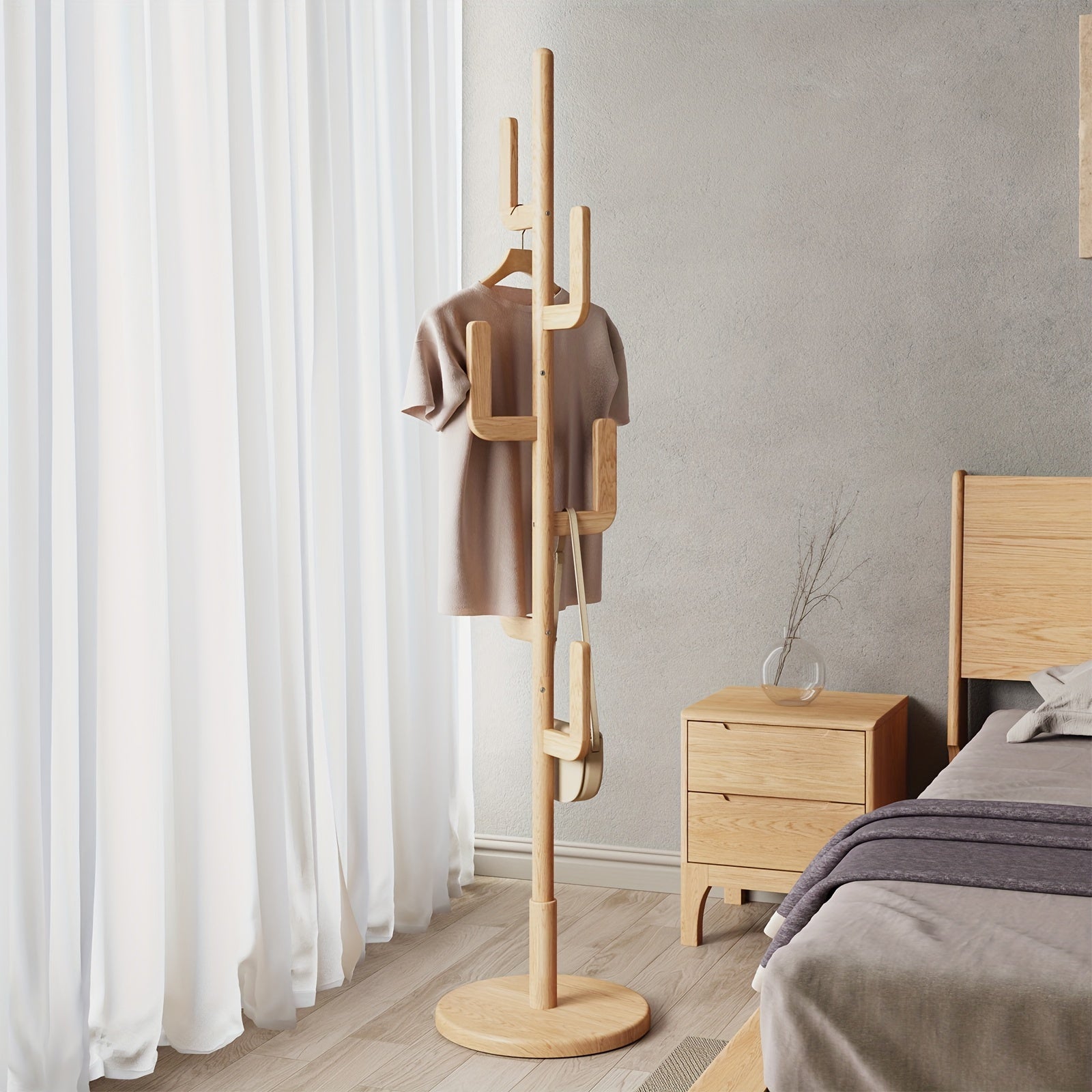 Solid Wood Cactus Coat Rack Stand | Freestanding Coat Rack with 1.59 gal-shaped Hooks and 3 Adjustable Sizes, Sturdy and Easy to Assemble, Ideal for Entryway and Bedroom, Christmas Gift, Black Friday Special, Free Shipping