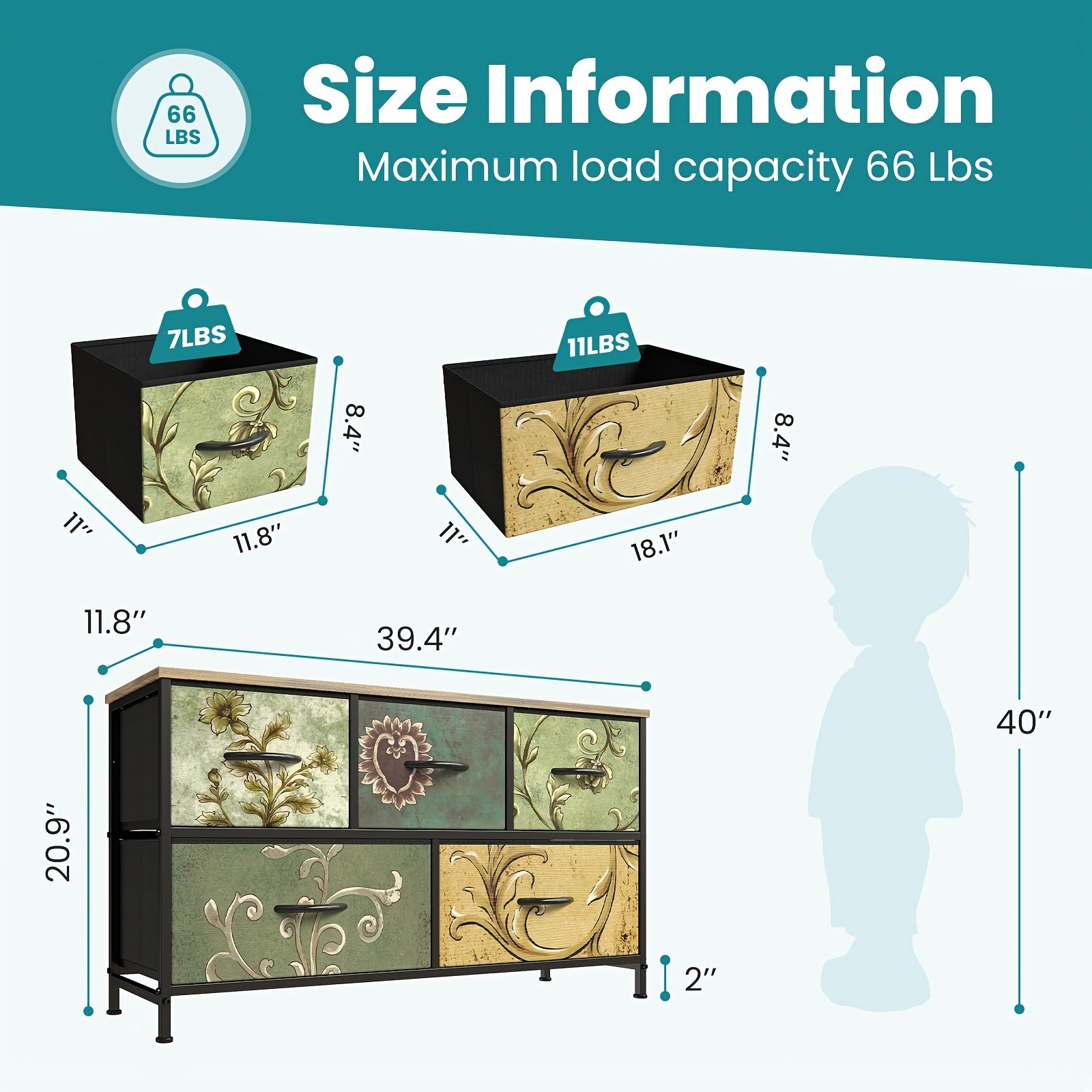 Medieval Modern Storage Cabinet with 5\u002F7\u002F8\u002F9-Drawer Options - Heavy-Duty Steel Frame & Non-Deformable Drawers, Vintage Floral Texture, Freestanding \u002FParticle Board Furniture Suitable for Home, Office, Bedroom, - Assembly Required