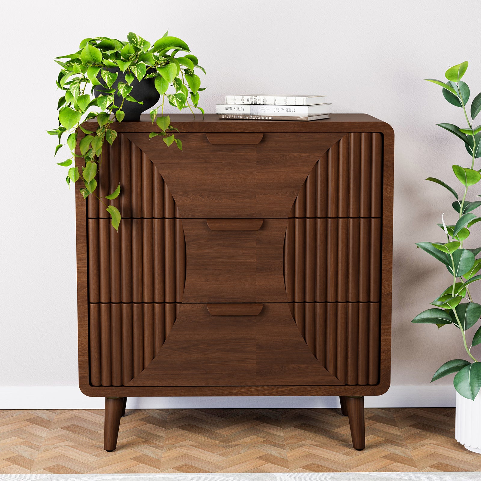 Cosiest Mid-Century Storage cabinet, for storage, Wood Accent End Table with One Storage Drawer for Living Room, Brown
