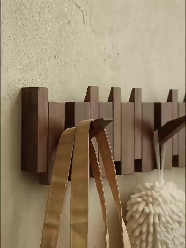 1pc 10\u002F12 hook Creative Piano Key Wall Rack, Wall Mounted Coat Hook, Folding Hanging Storage Rack, Solid Wood Clothes Hanger, Hat Rack, For Bedroom, Entryway, Foyer, Mudroom, Wall Decor Aesthetic Room Decor
