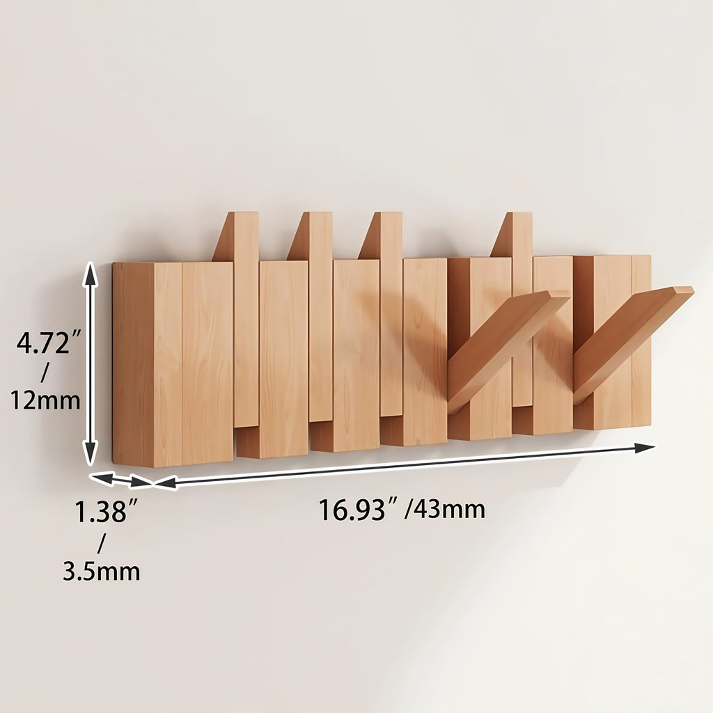 Wall-Mounted Coat Rack 1pc Natural Wood Wall-Mounted Coat Rack with 10 Hooks - Piano-Shaped Accordion Design, Walnut Finish, Space-Saving Vertical Storage for Entryway, Bedroom, Bathroom - Easy Assembly, No Batteries\u002FElectricity, Durable Multi-Purpos