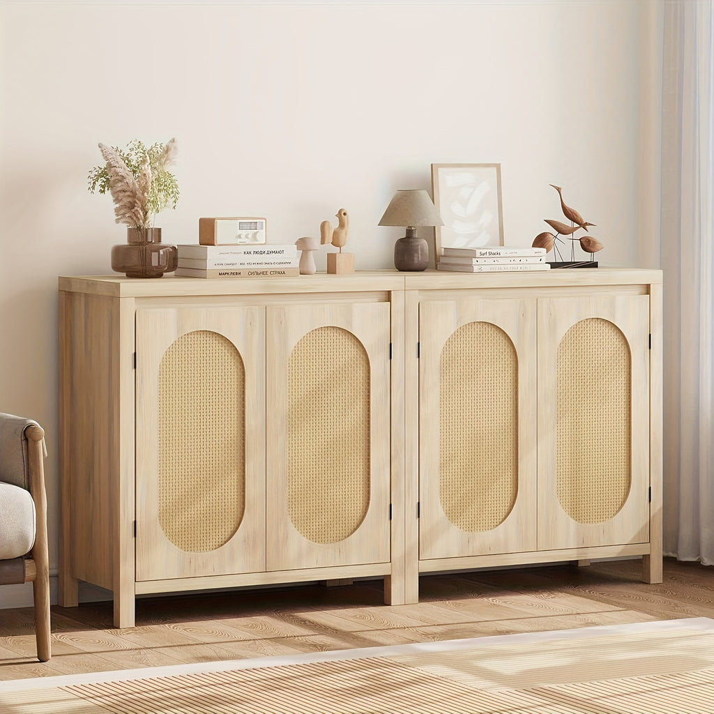 Rattan Storage Cabinet, Sideboard Buffet Cabinet With Doors And Shelves, Small Console Cabinet With Storage, Boho Accent Cabinet For Entryway, Living Room, Dining Room