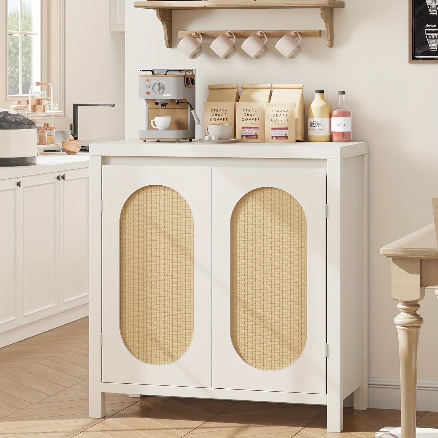 Rattan Storage Cabinet, Sideboard Buffet Cabinet With Doors And Shelves, Small Console Cabinet With Storage, Boho Accent Cabinet For Entryway, Living Room, Dining Room